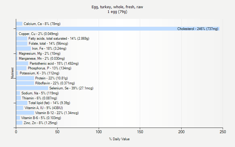 % Daily Value for Egg, turkey, whole, fresh, raw 1 egg (79g)
